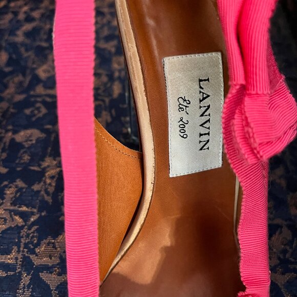 LANVIN Eté 2009 Beige and Pink Canvas Slingback Peep Toe Sandals Size 37.5 - Picture 9 of 15